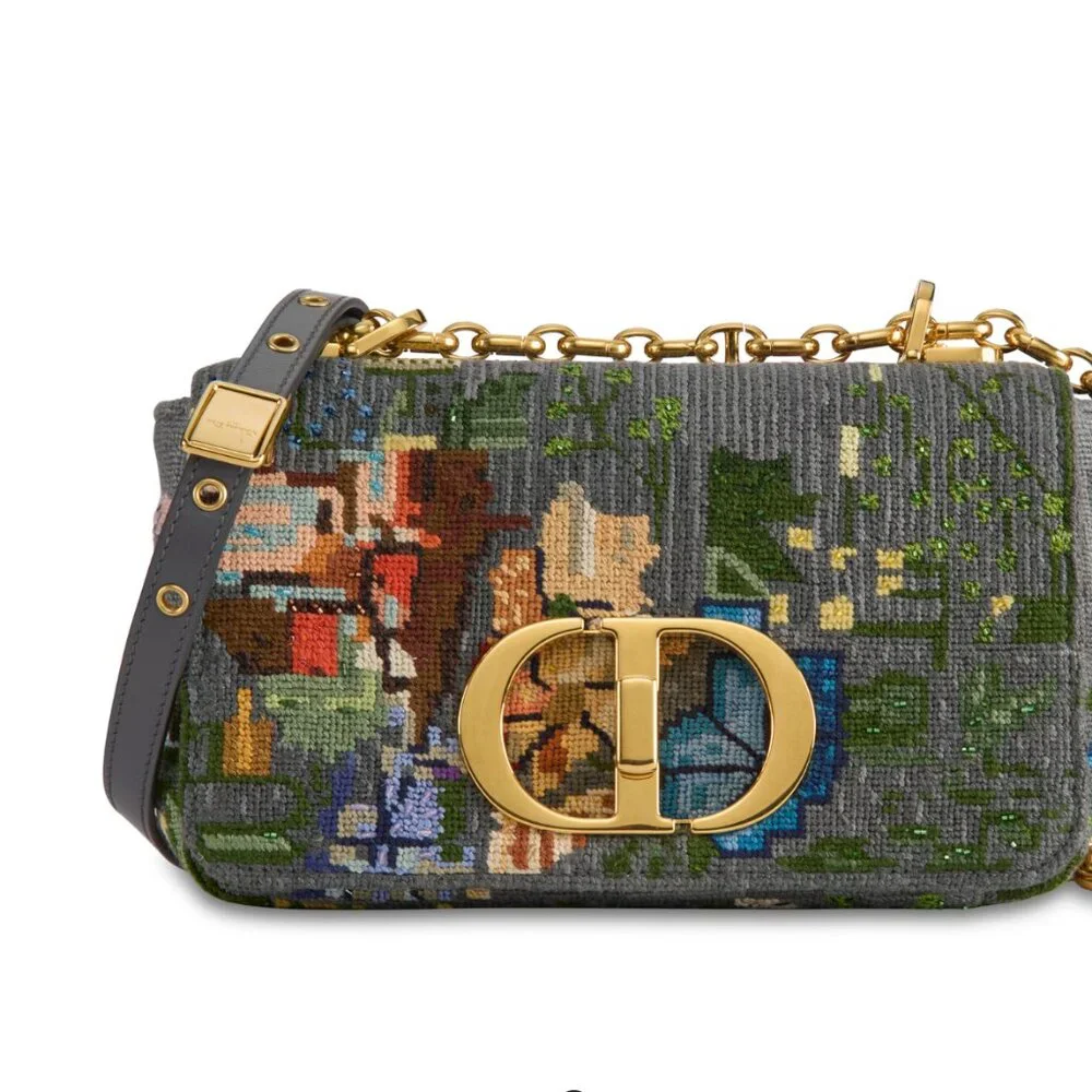 Christian Dior Chain Caro Shoulder Bag cotton Gray Gold - Picture 7 of 7